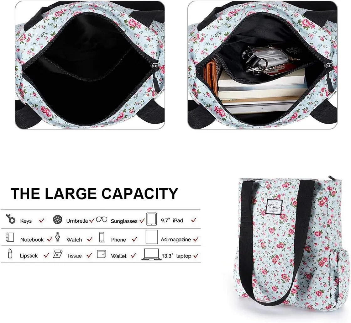 KAMO Floral Tote Bag - Waterproof Lightweight Handbags Travel Shoulder Bag for Hiking Yoga Gym Swimming Travel Beach