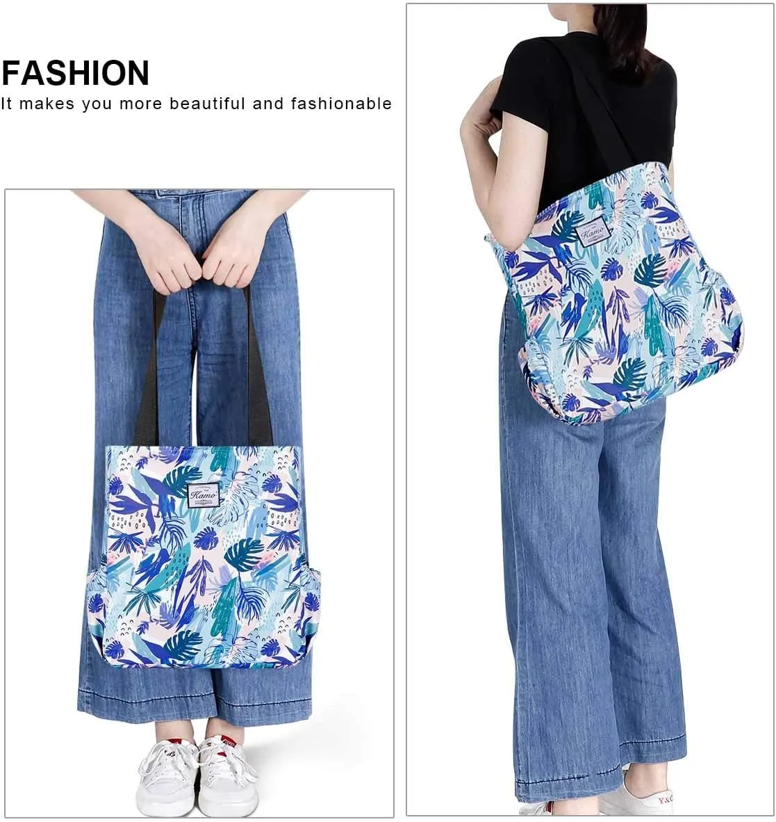 KAMO Floral Tote Bag - Waterproof Lightweight Handbags Travel Shoulder Bag for Hiking Yoga Gym Swimming Travel Beach