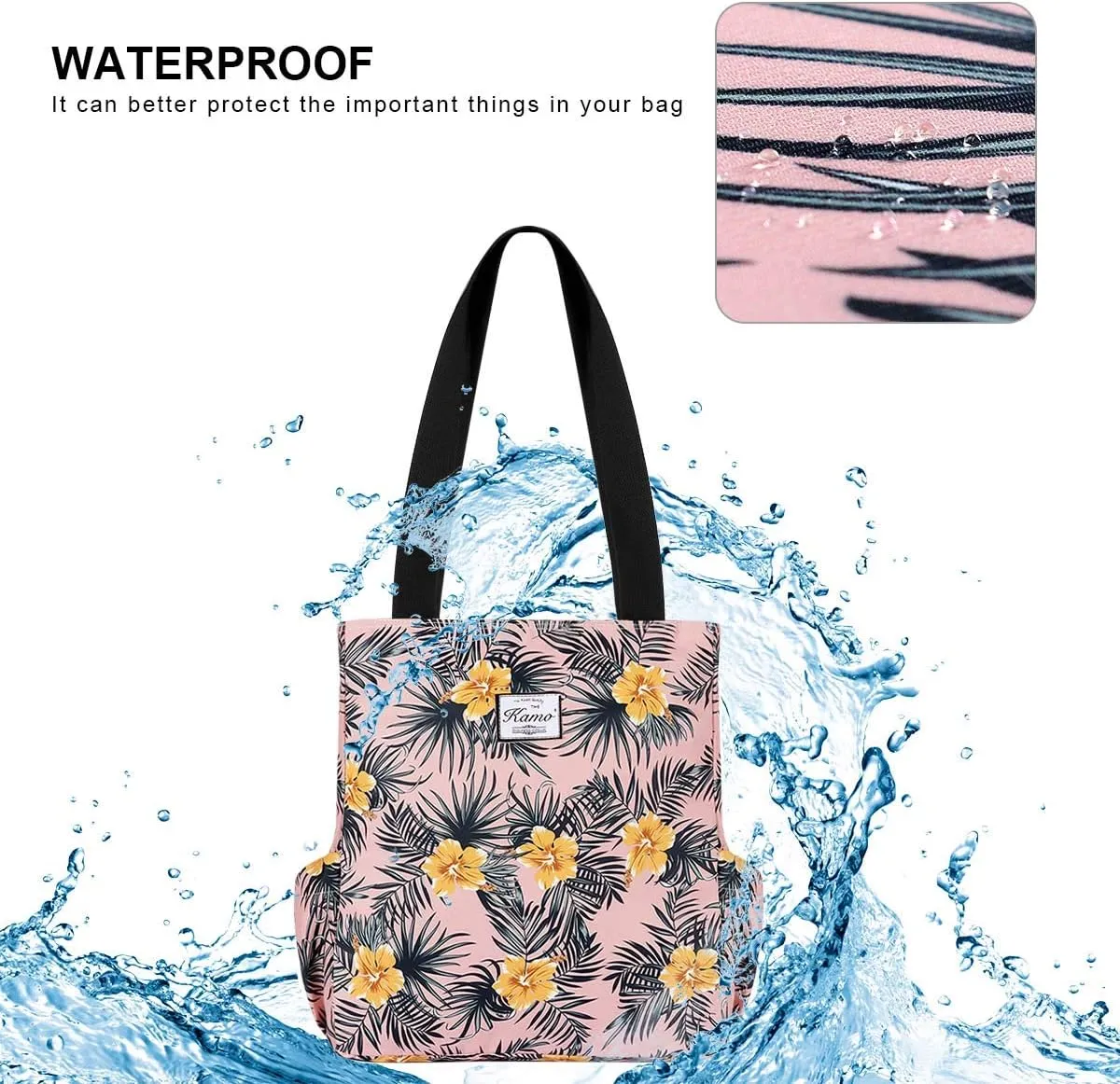 KAMO Floral Tote Bag - Waterproof Lightweight Handbags Travel Shoulder Bag for Hiking Yoga Gym Swimming Travel Beach