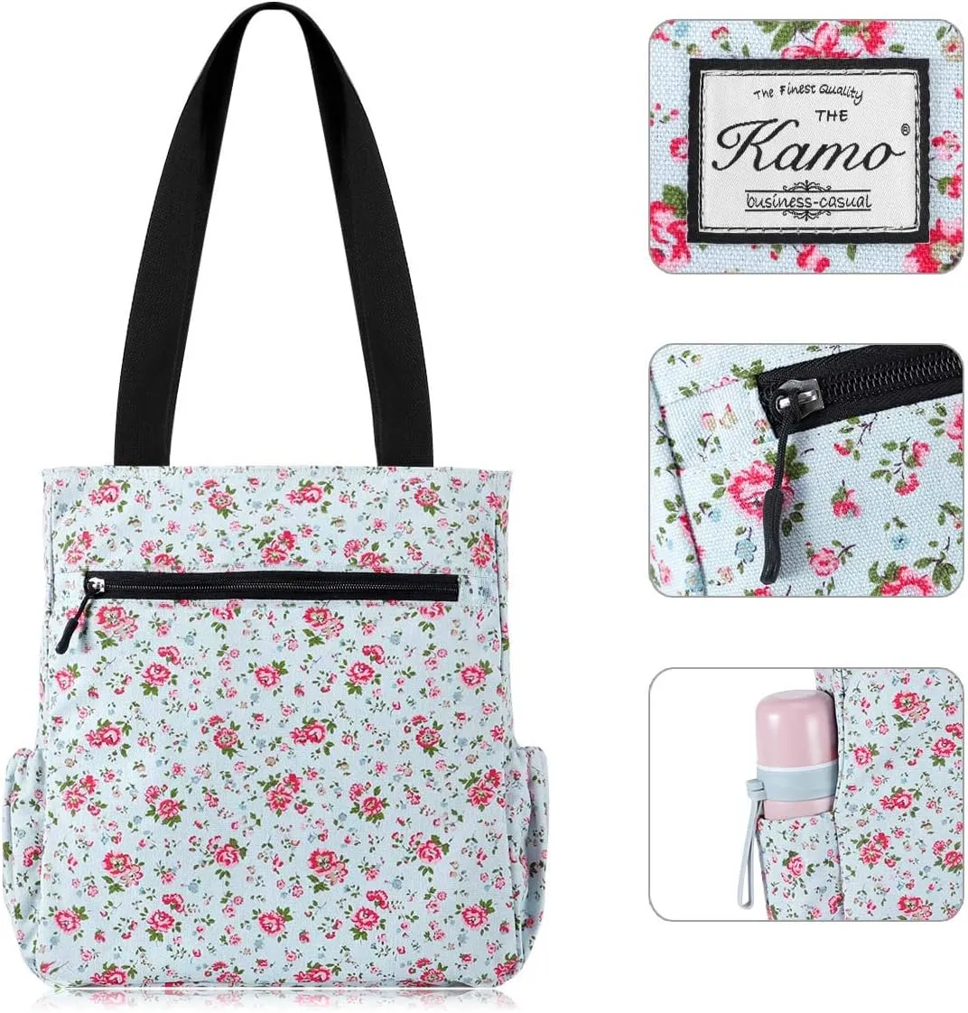 KAMO Floral Tote Bag - Waterproof Lightweight Handbags Travel Shoulder Bag for Hiking Yoga Gym Swimming Travel Beach
