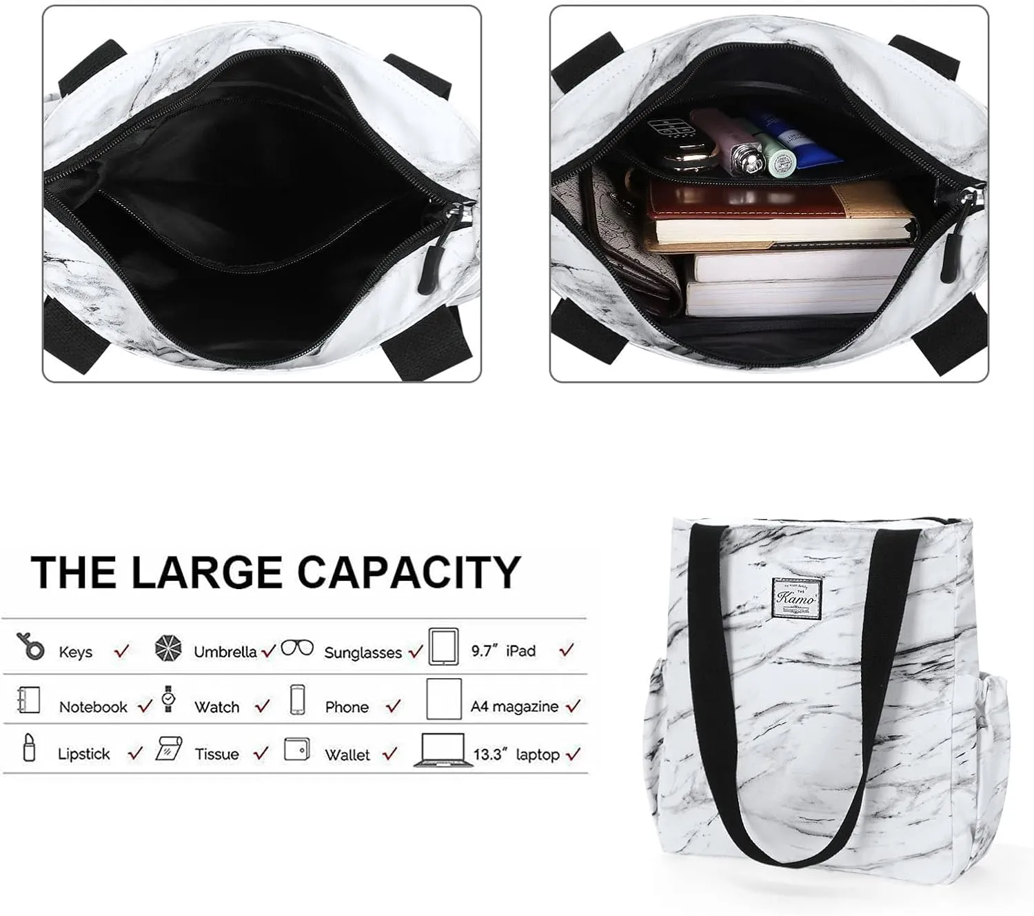 KAMO Floral Tote Bag - Waterproof Lightweight Handbags Travel Shoulder Bag for Hiking Yoga Gym Swimming Travel Beach