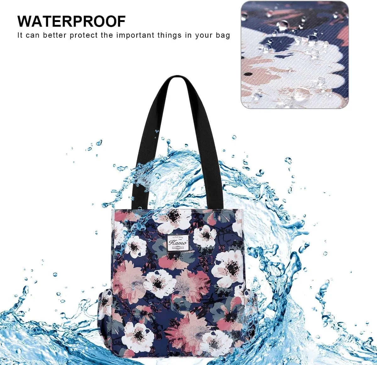 KAMO Floral Tote Bag - Waterproof Lightweight Handbags Travel Shoulder Bag for Hiking Yoga Gym Swimming Travel Beach