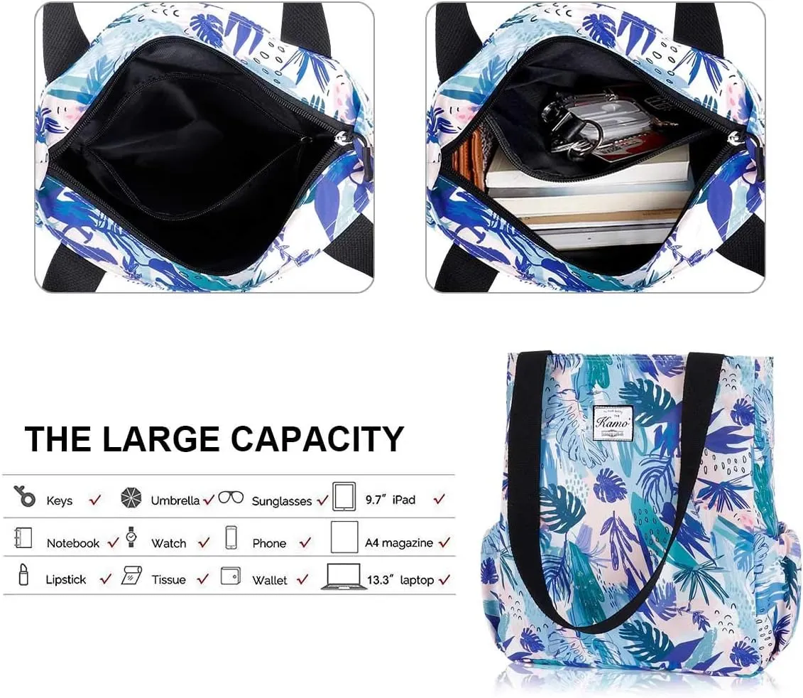 KAMO Floral Tote Bag - Waterproof Lightweight Handbags Travel Shoulder Bag for Hiking Yoga Gym Swimming Travel Beach