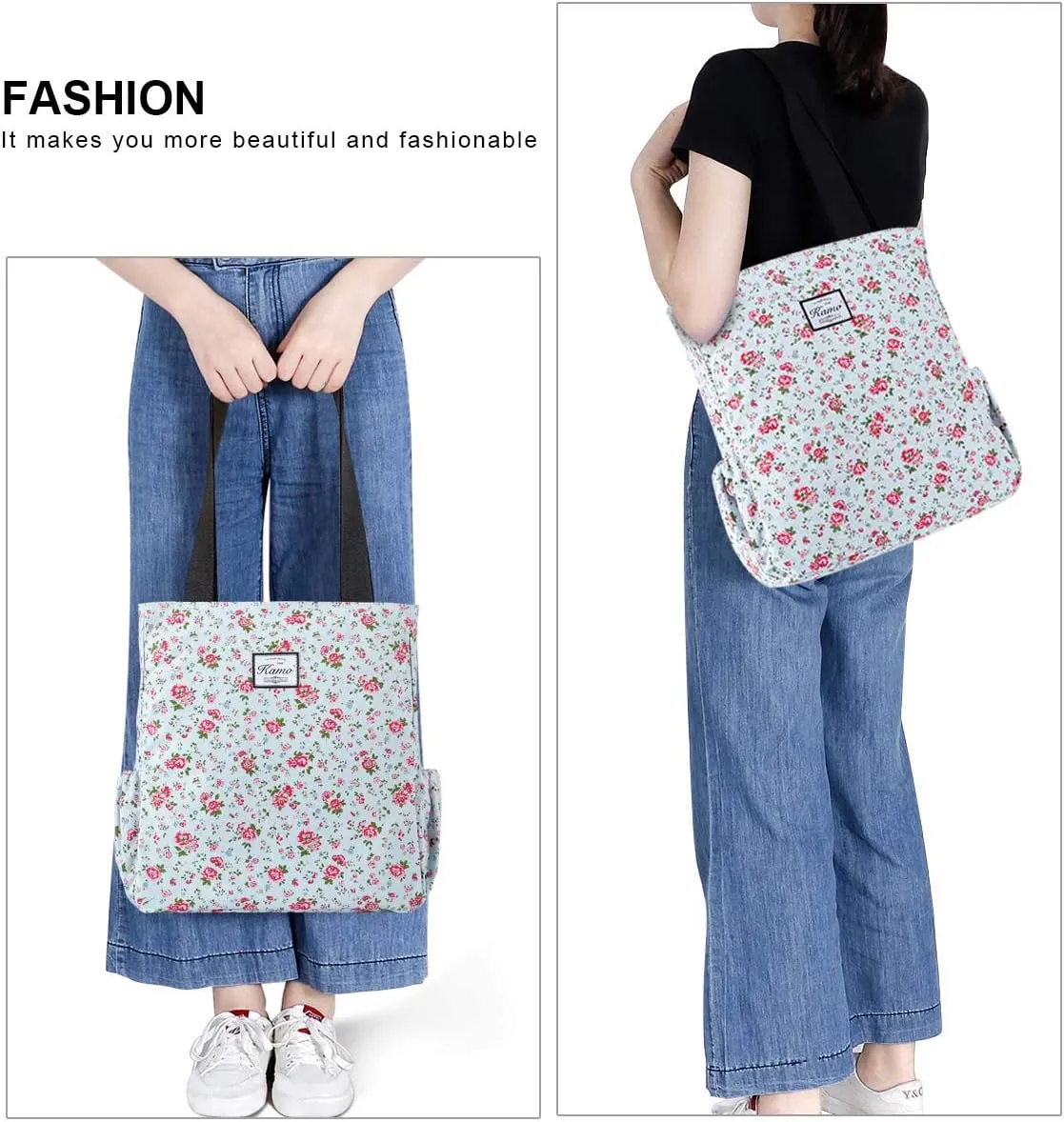 KAMO Floral Tote Bag - Waterproof Lightweight Handbags Travel Shoulder Bag for Hiking Yoga Gym Swimming Travel Beach