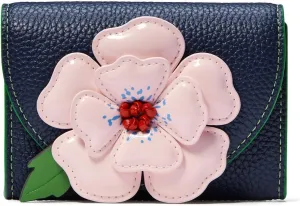 kate spade new york IN THE Garden Floral Applique Pebbled Leather Flap Card case, Parisian Navy Multi