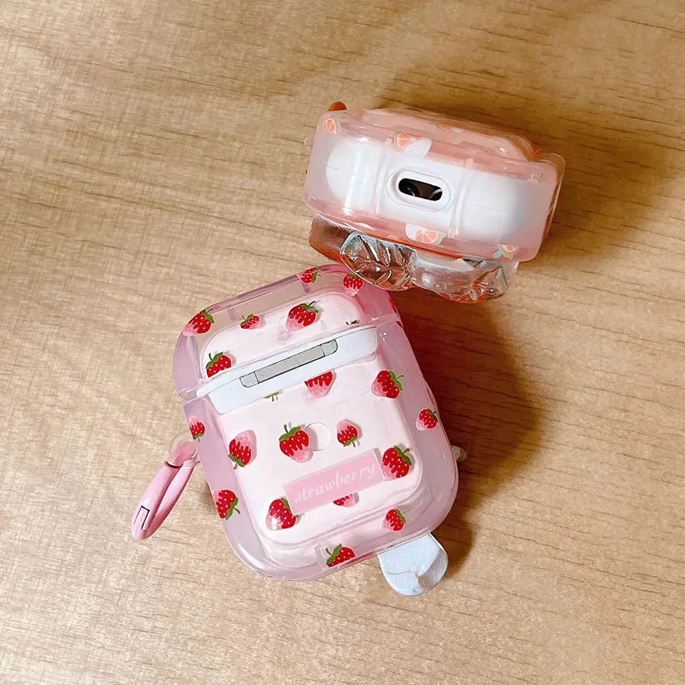 Kawaii Strawberry & Orange Popsicle AirPods Case 🍓🍊 | Soft Silicone Protection with Keyring for AirPods 1/2/Pro/3