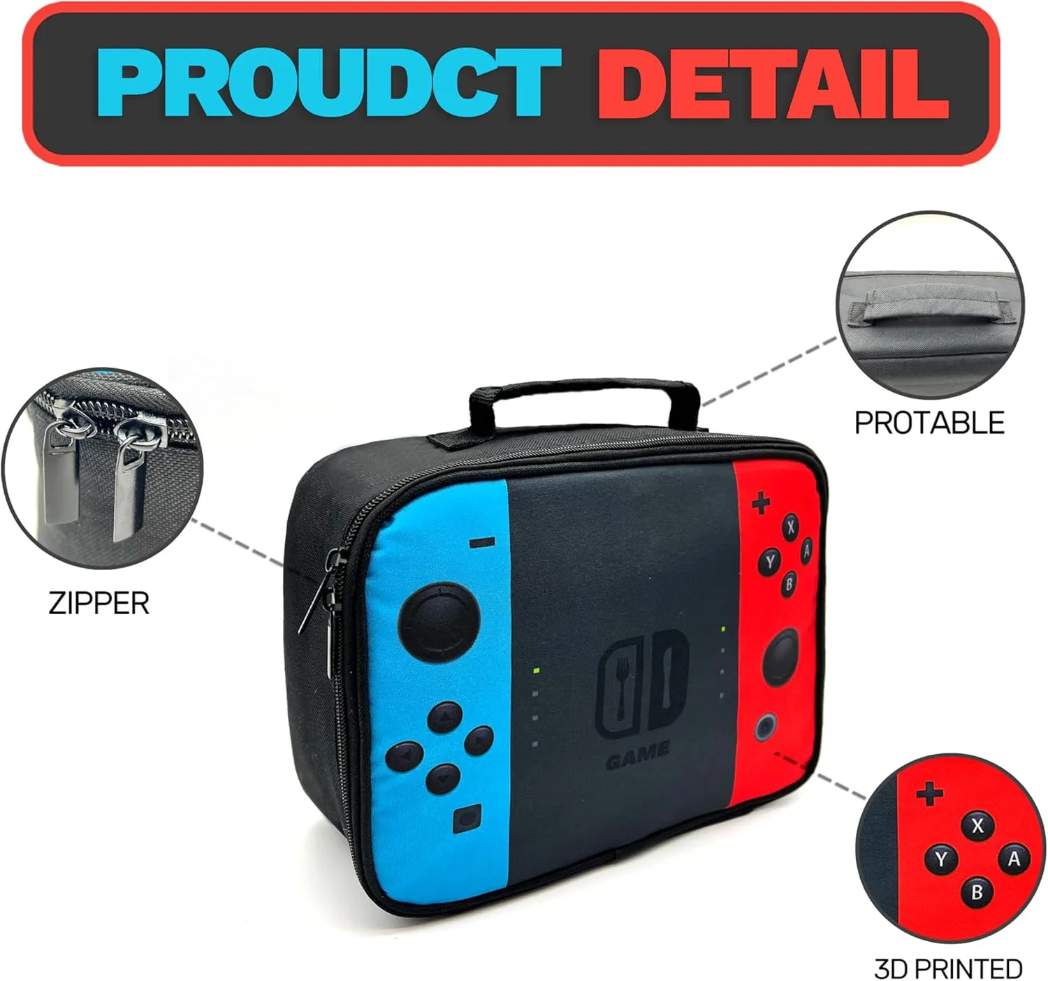 Kids Lunch Box Lunch Bag for Boys Girls, Reusable Insulated Game Lunch Boxes Gamer Tote Bag, High Capacity Leakproof Thermal Cooler Sack Food Handbags for School Work Picnic Camping Gifts