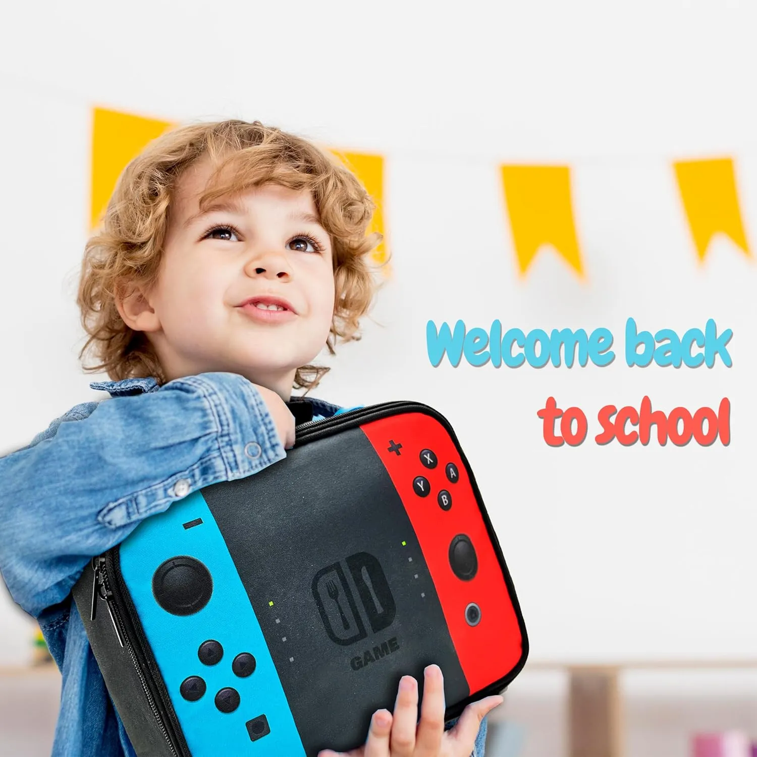 Kids Lunch Box Lunch Bag for Boys Girls, Reusable Insulated Game Lunch Boxes Gamer Tote Bag, High Capacity Leakproof Thermal Cooler Sack Food Handbags for School Work Picnic Camping Gifts