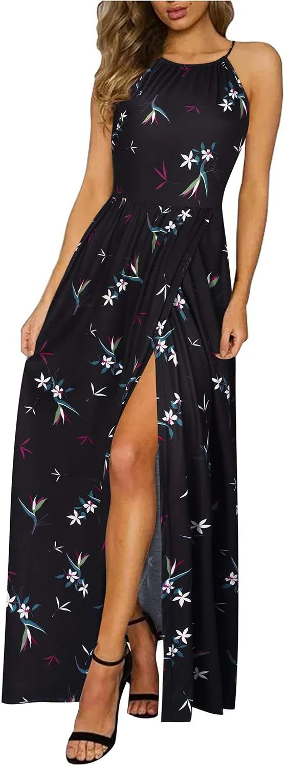 KILIG Women's Summer Maxi Dress 2025 Casual Sleeveless Split Floral Sundress Beach Vacation Flowy Long Dresses