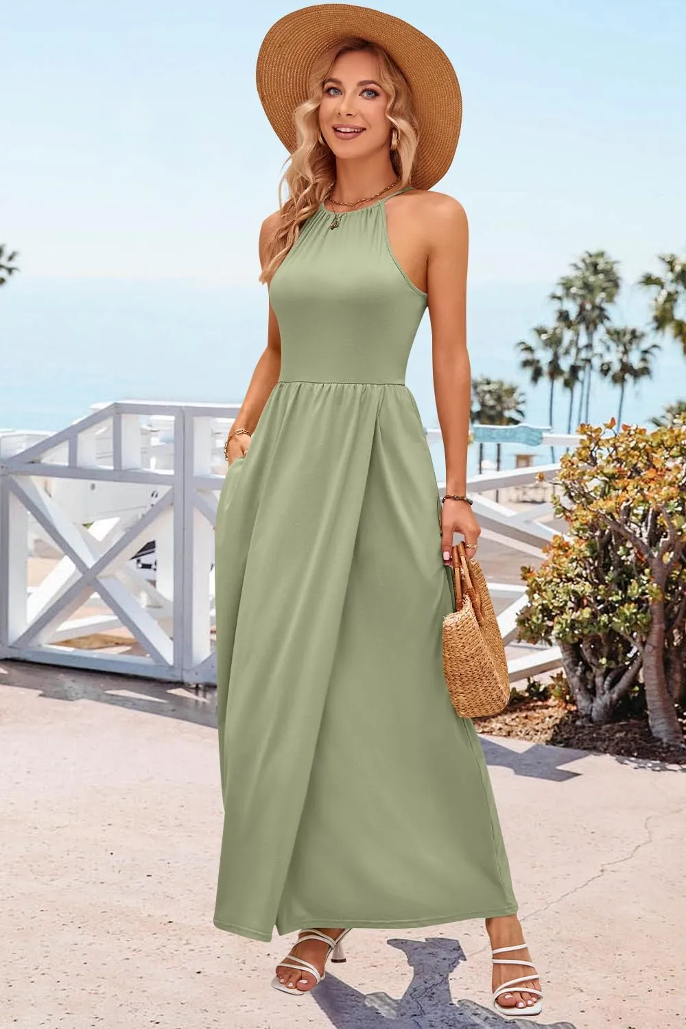 KILIG Women's Summer Maxi Dress 2025 Casual Sleeveless Split Floral Sundress Beach Vacation Flowy Long Dresses