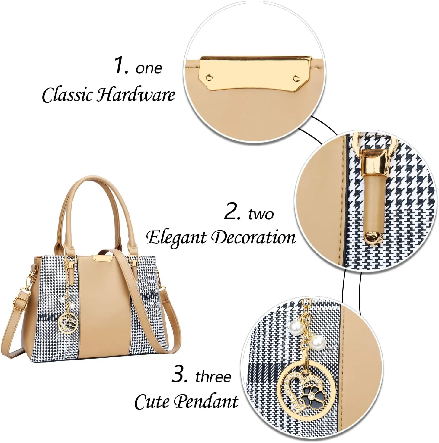 KKXIU 3 Zippered Compartments Purses and Handbags for Women Top Handle Satchel Shoulder Ladies Bags