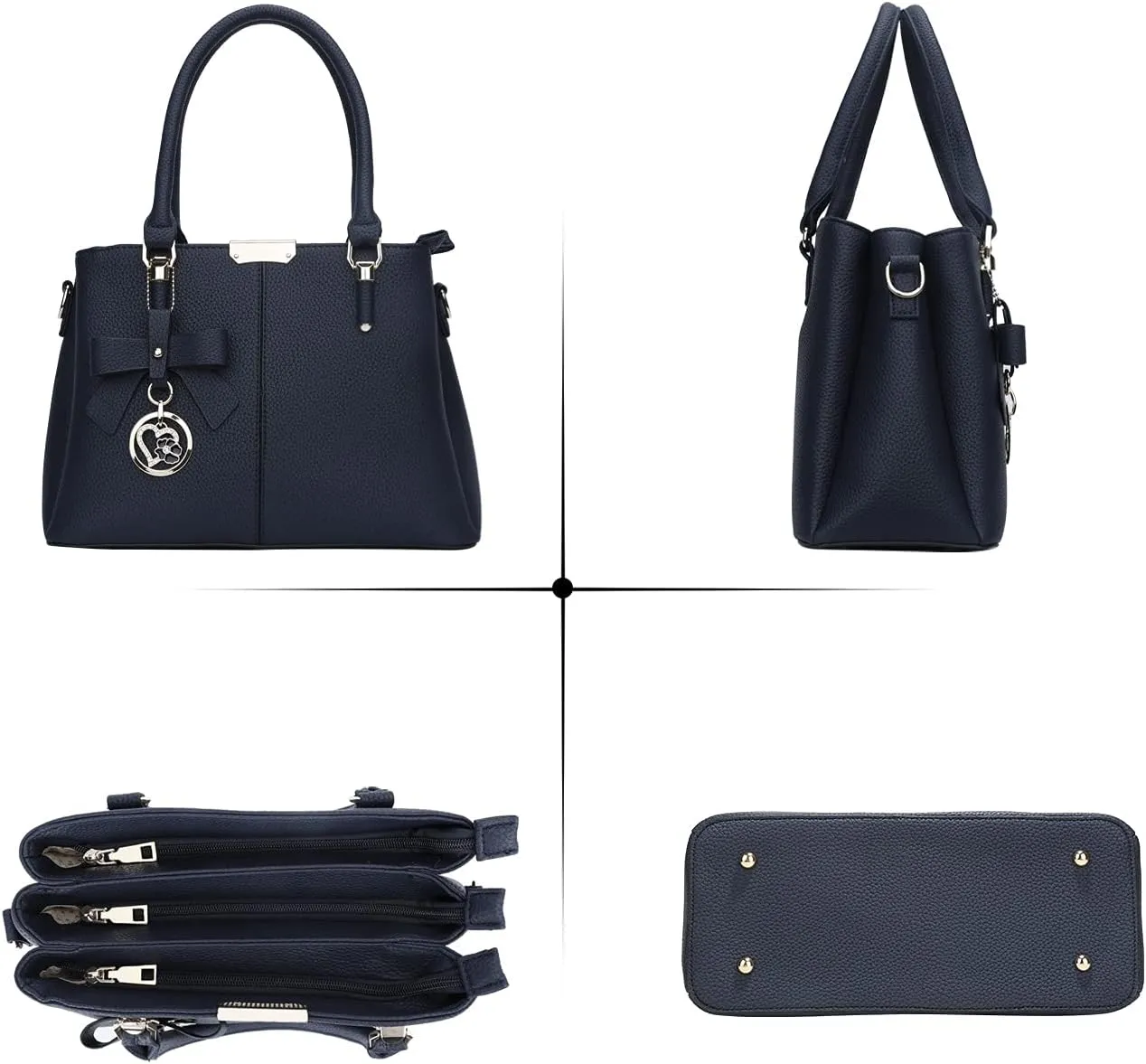 KKXIU 3 Zippered Compartments Purses and Handbags for Women Top Handle Satchel Shoulder Ladies Bags