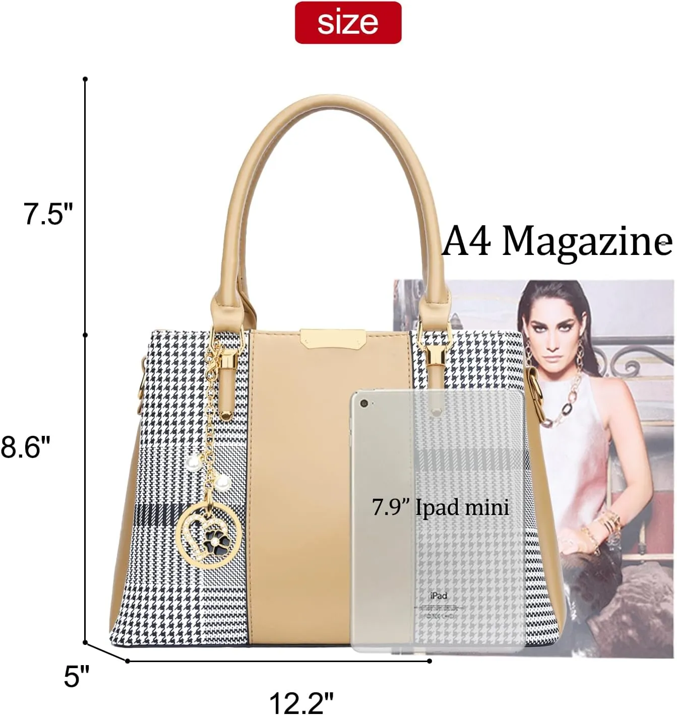 KKXIU 3 Zippered Compartments Purses and Handbags for Women Top Handle Satchel Shoulder Ladies Bags
