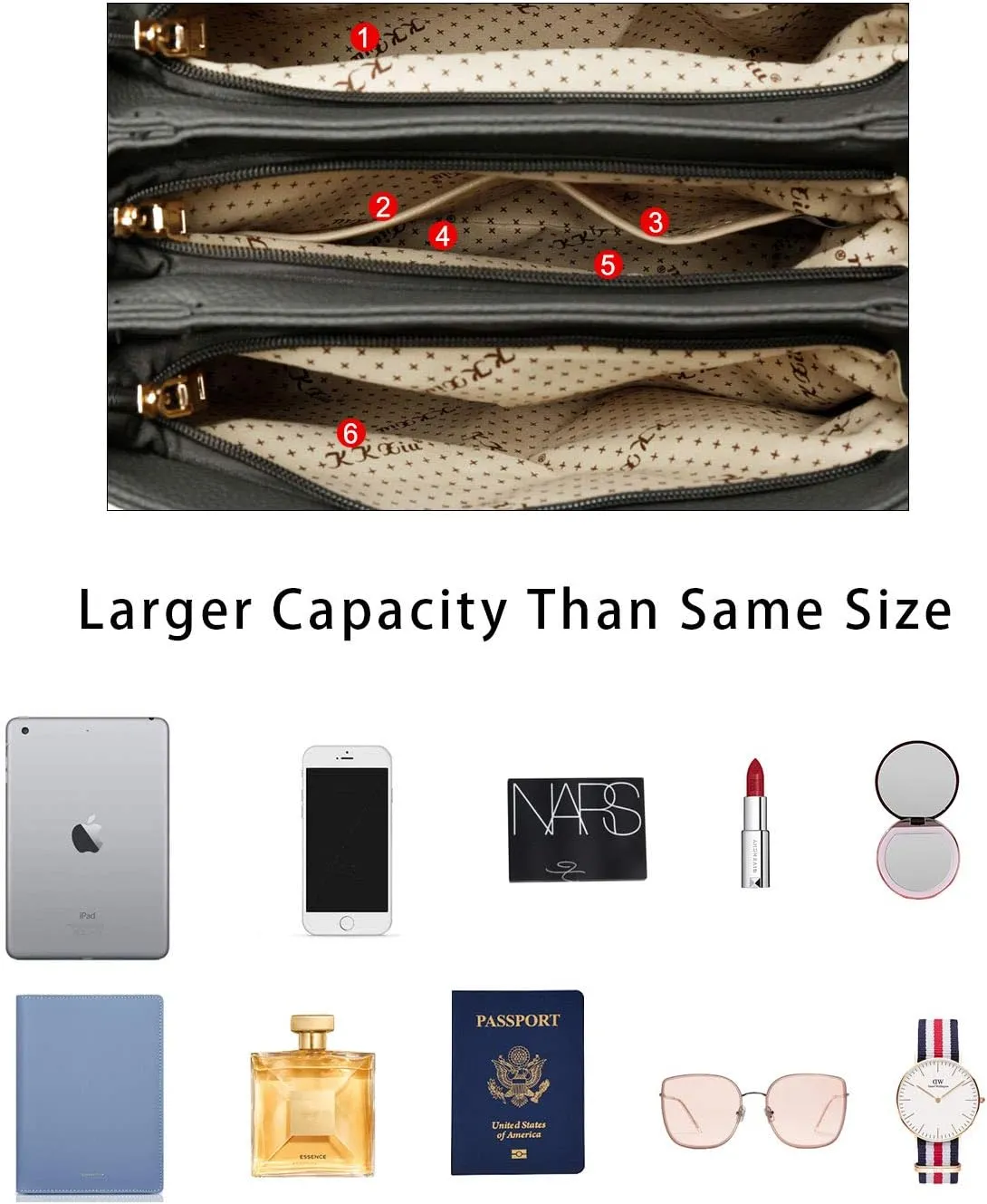 KKXIU 3 Zippered Compartments Purses and Handbags for Women Top Handle Satchel Shoulder Ladies Bags
