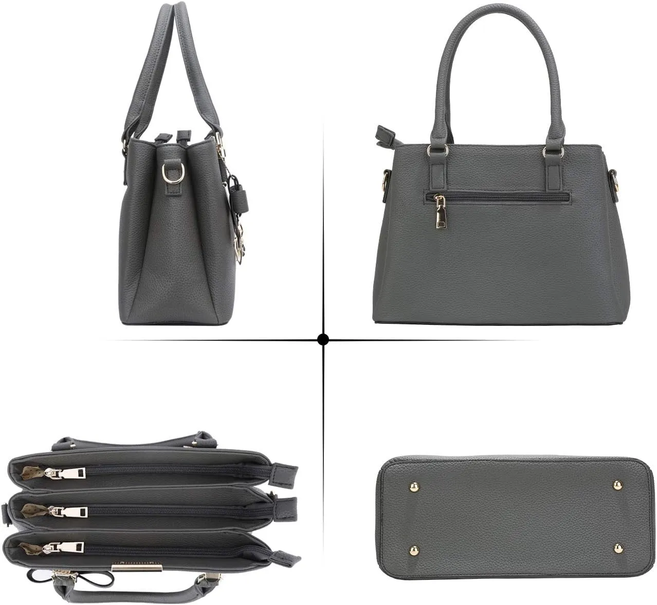 KKXIU 3 Zippered Compartments Purses and Handbags for Women Top Handle Satchel Shoulder Ladies Bags