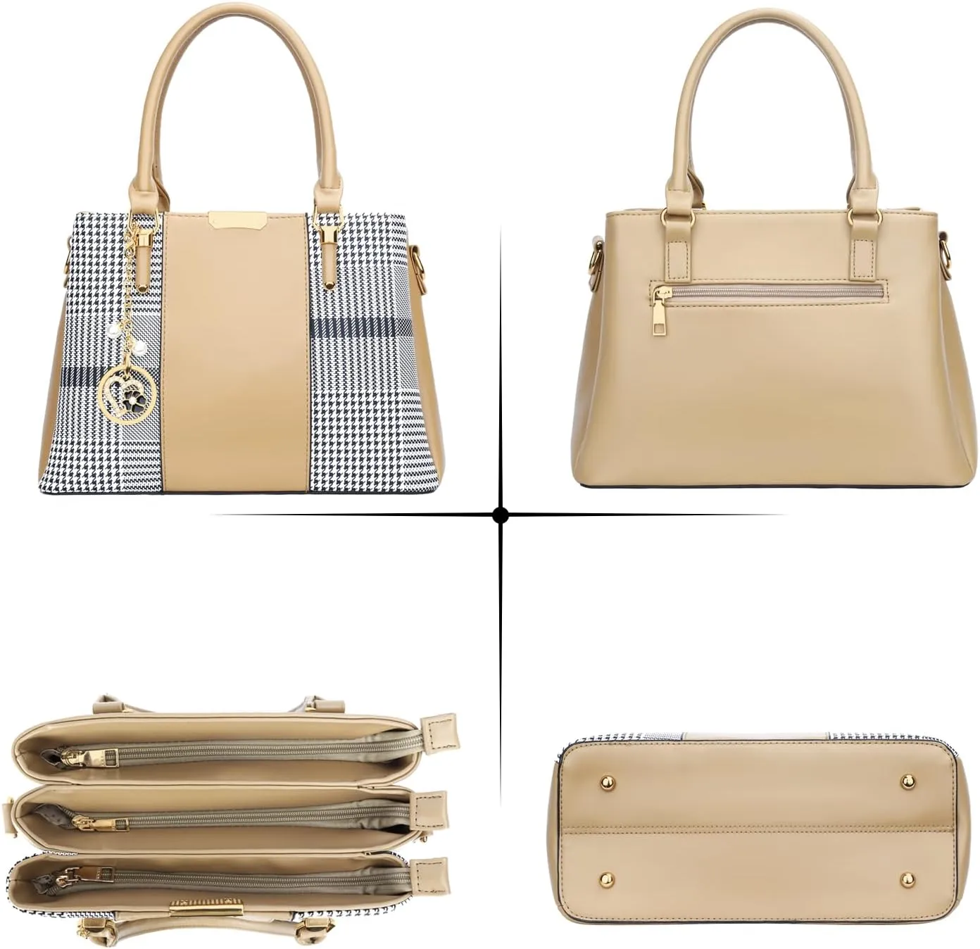 KKXIU 3 Zippered Compartments Purses and Handbags for Women Top Handle Satchel Shoulder Ladies Bags
