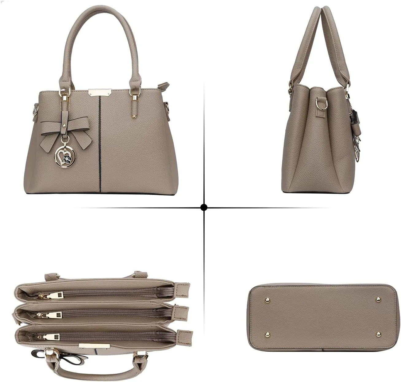 KKXIU 3 Zippered Compartments Purses and Handbags for Women Top Handle Satchel Shoulder Ladies Bags