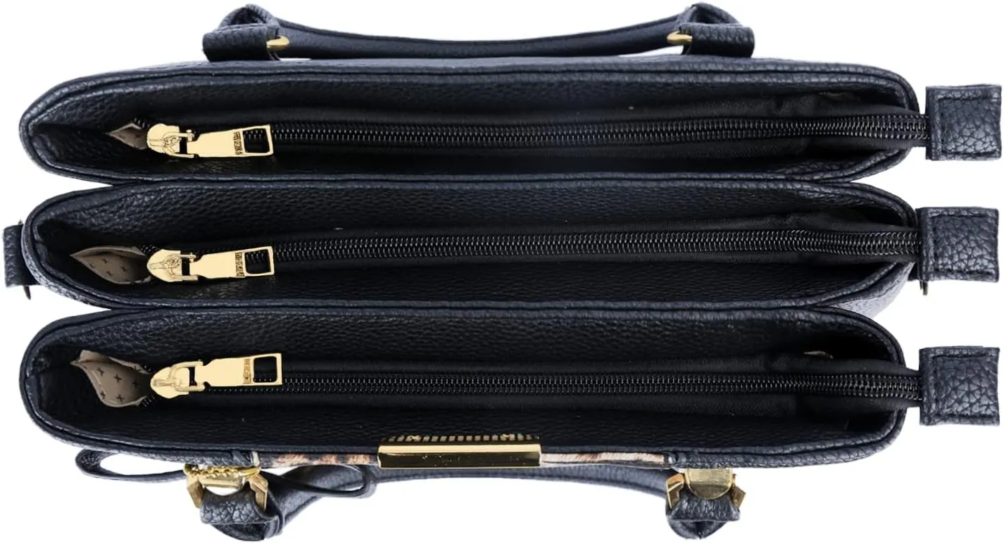 KKXIU 3 Zippered Compartments Purses and Handbags for Women Top Handle Satchel Shoulder Ladies Bags