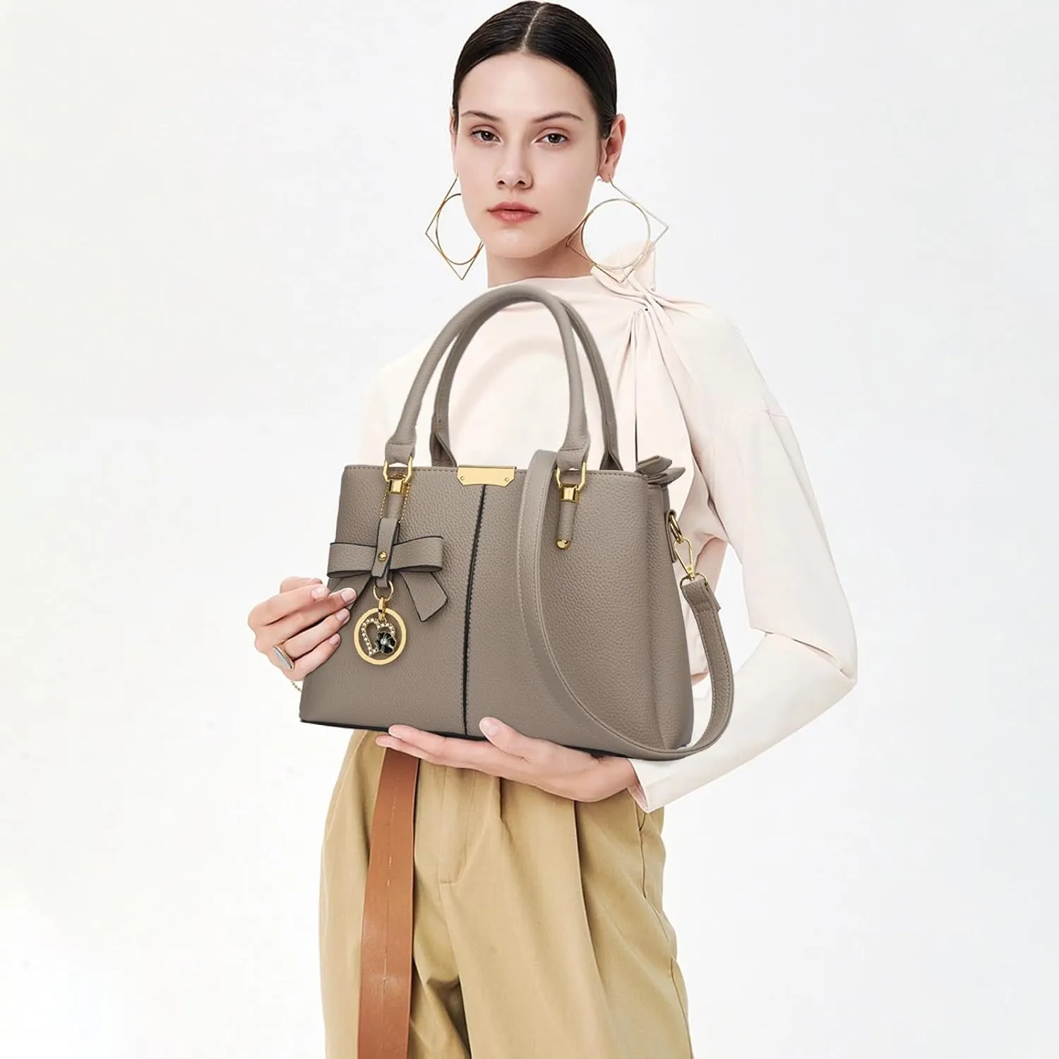 KKXIU 3 Zippered Compartments Purses and Handbags for Women Top Handle Satchel Shoulder Ladies Bags