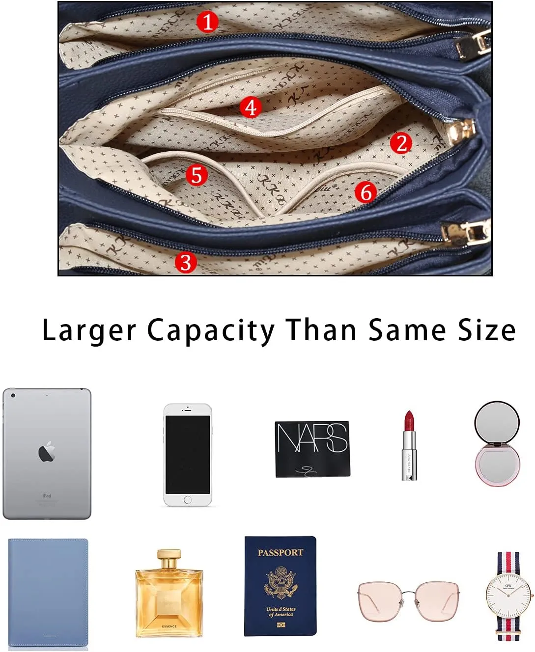 KKXIU Women Satchel Bags Handle Shoulder Handbags and Purses Pockets Zipper Leather Crossbody Bags