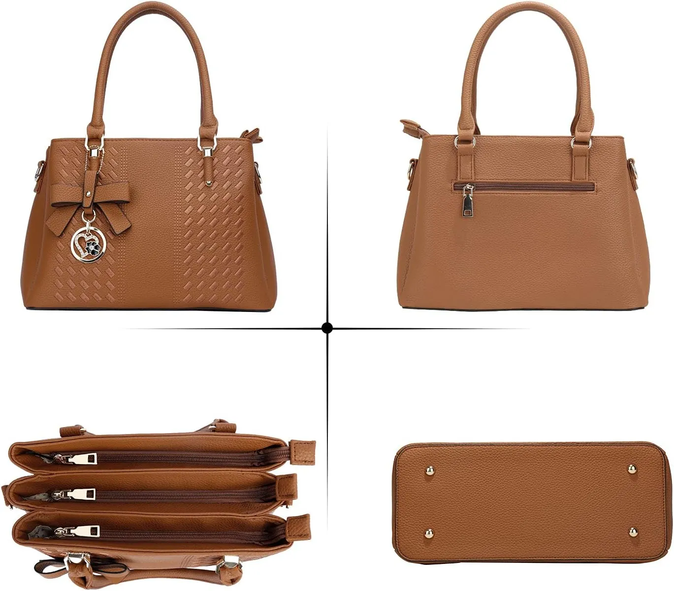 KKXIU Women Satchel Bags Handle Shoulder Handbags and Purses Pockets Zipper Leather Crossbody Bags