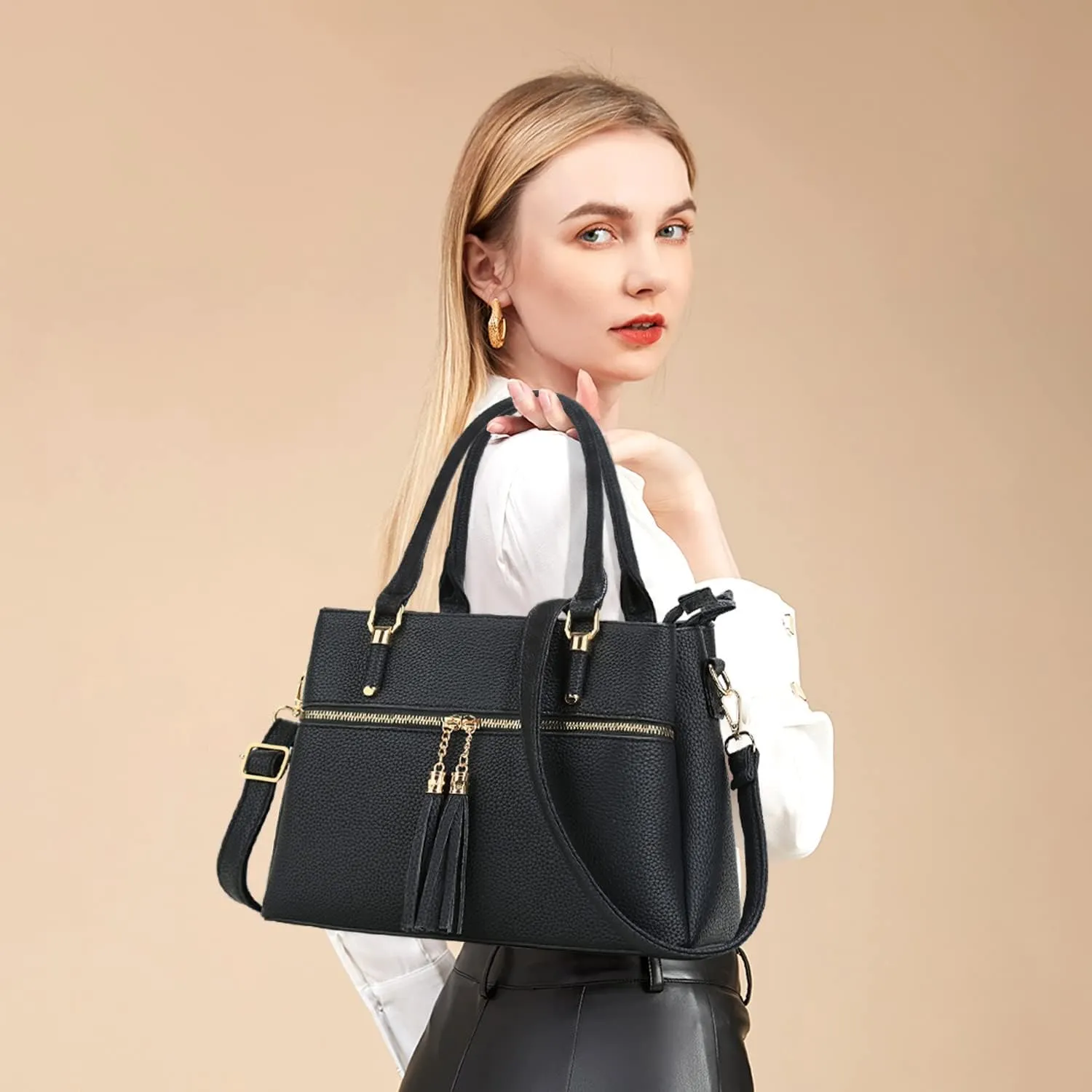 KKXIU Women Satchel Bags Handle Shoulder Handbags and Purses Pockets Zipper Leather Crossbody Bags