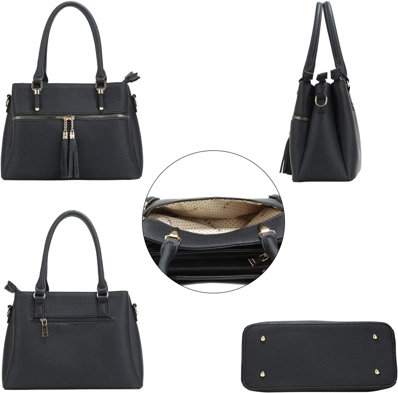 KKXIU Women Satchel Bags Handle Shoulder Handbags and Purses Pockets Zipper Leather Crossbody Bags