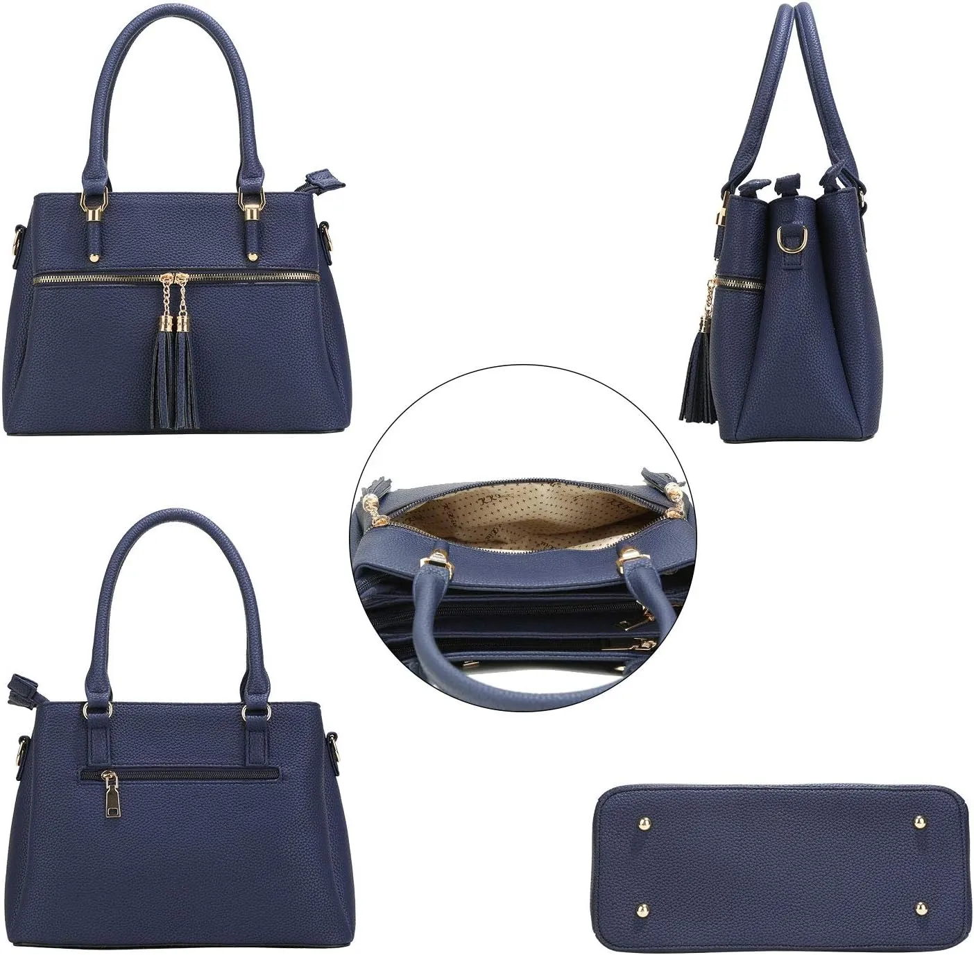 KKXIU Women Satchel Bags Handle Shoulder Handbags and Purses Pockets Zipper Leather Crossbody Bags