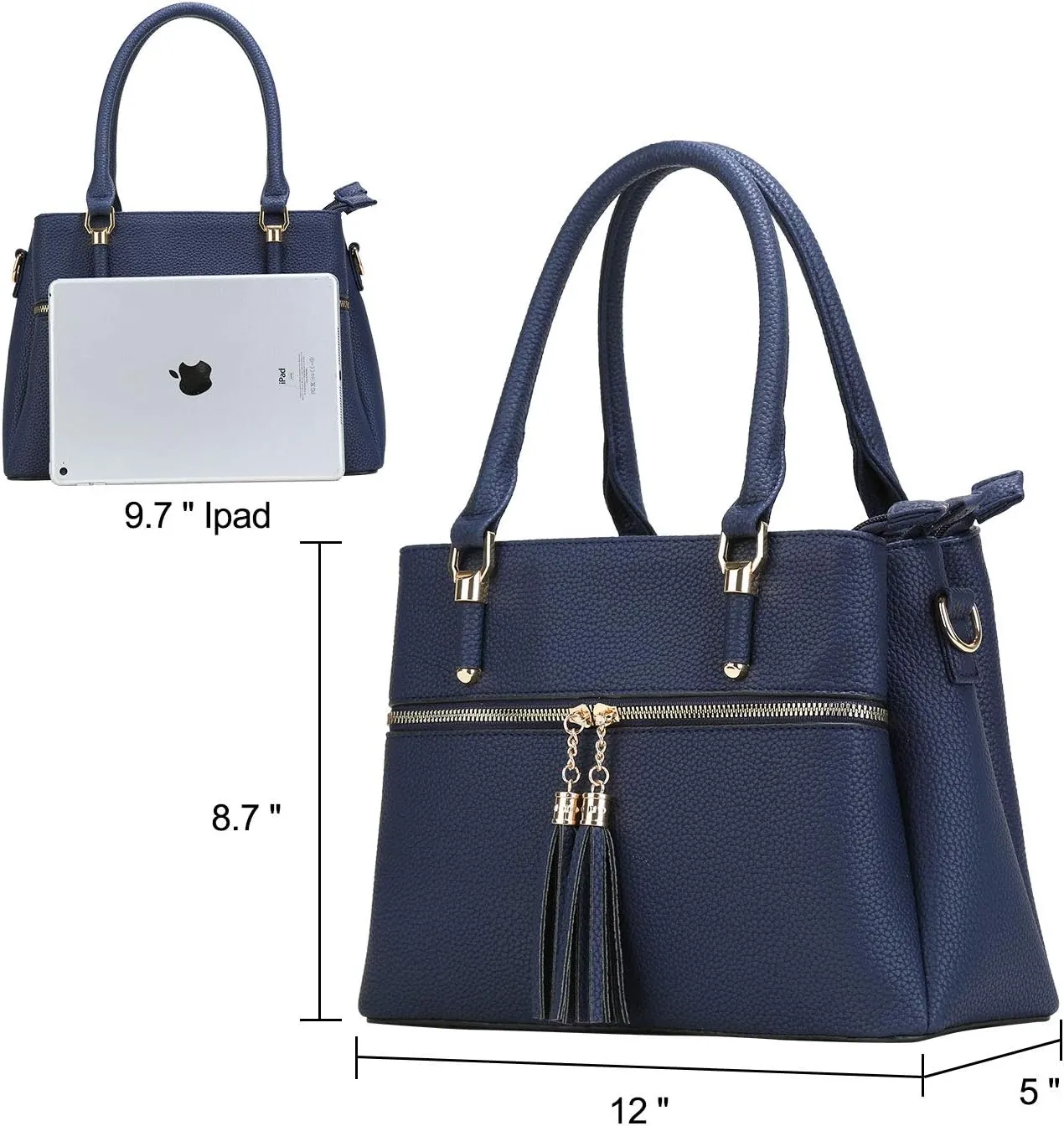 KKXIU Women Satchel Bags Handle Shoulder Handbags and Purses Pockets Zipper Leather Crossbody Bags