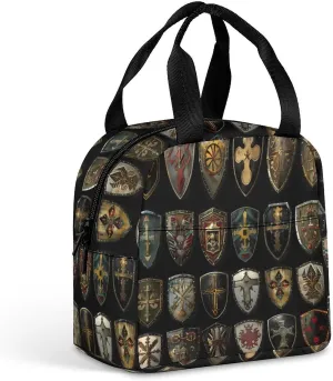 Knight Shield Funny Reusable Lunch Bag Insulated Tote Box Cooler Food Handbags Case For Women Men 8.5 X 8 X 5 Inches