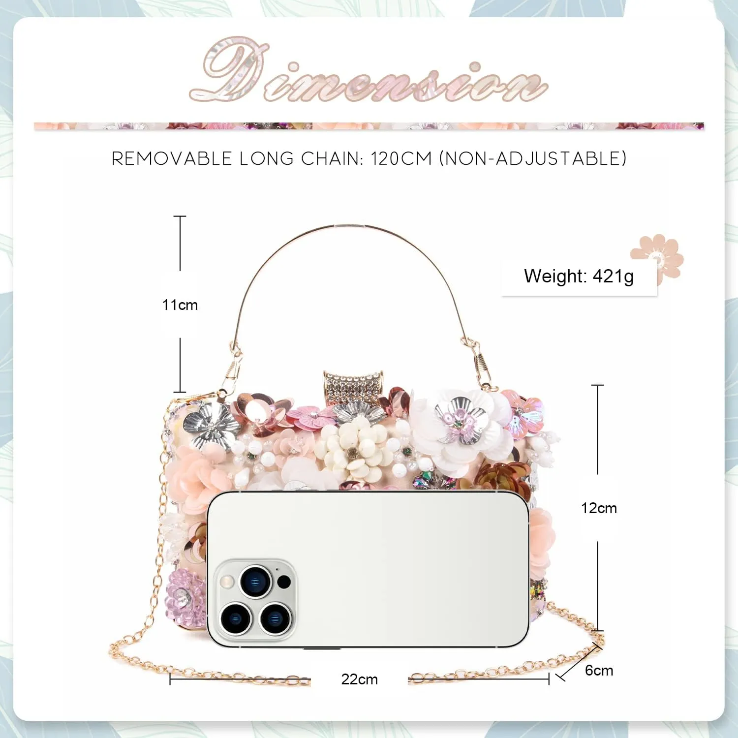 KUANG! Women's Floral Flower Evening Handbags Colorful Rhinestone Clutch Purses Floral Bride Wedding Chain Shoulder Bag