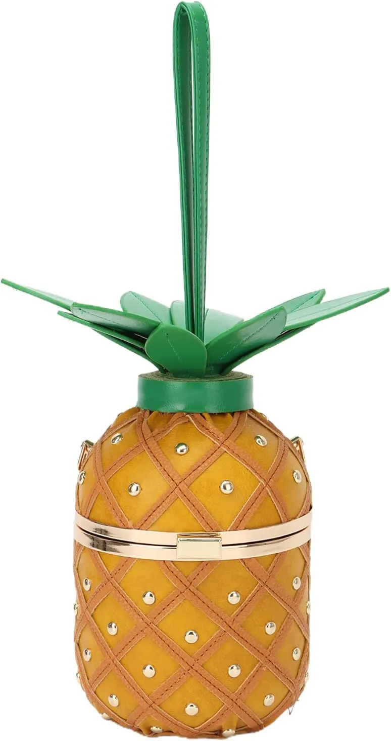 Lanpet Pineapple-Shaped Crossbody Bag for Women PU Leather Rivets Chain Strap Shoulder Bag Tote Handbags