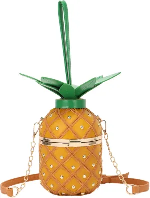 Lanpet Pineapple-Shaped Crossbody Bag for Women PU Leather Rivets Chain Strap Shoulder Bag Tote Handbags