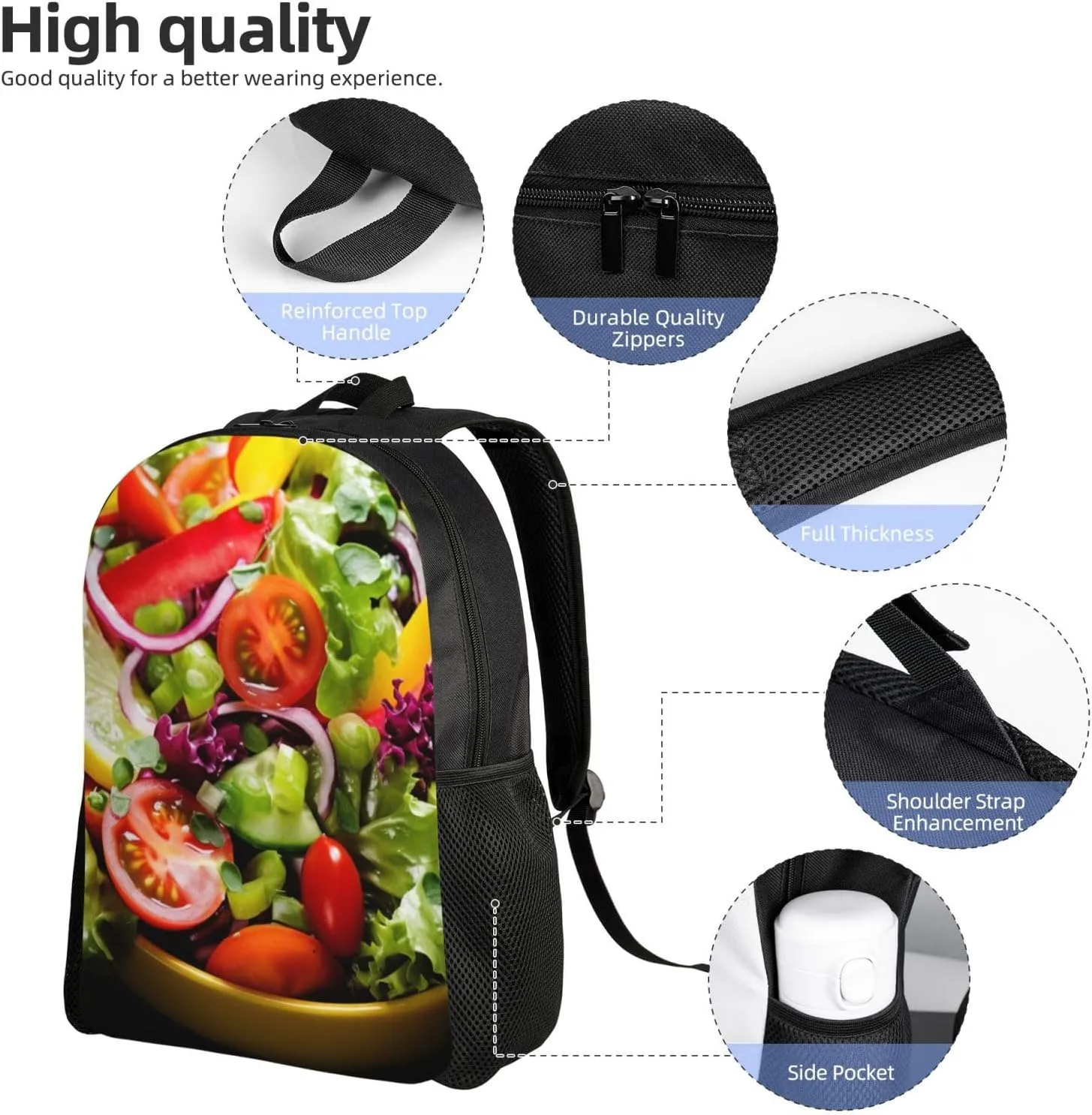 Laptop Backpack for Women Men Carry-on Backpack Colorful Various Salad Daypack Lightweight Travel Shoulder Bags