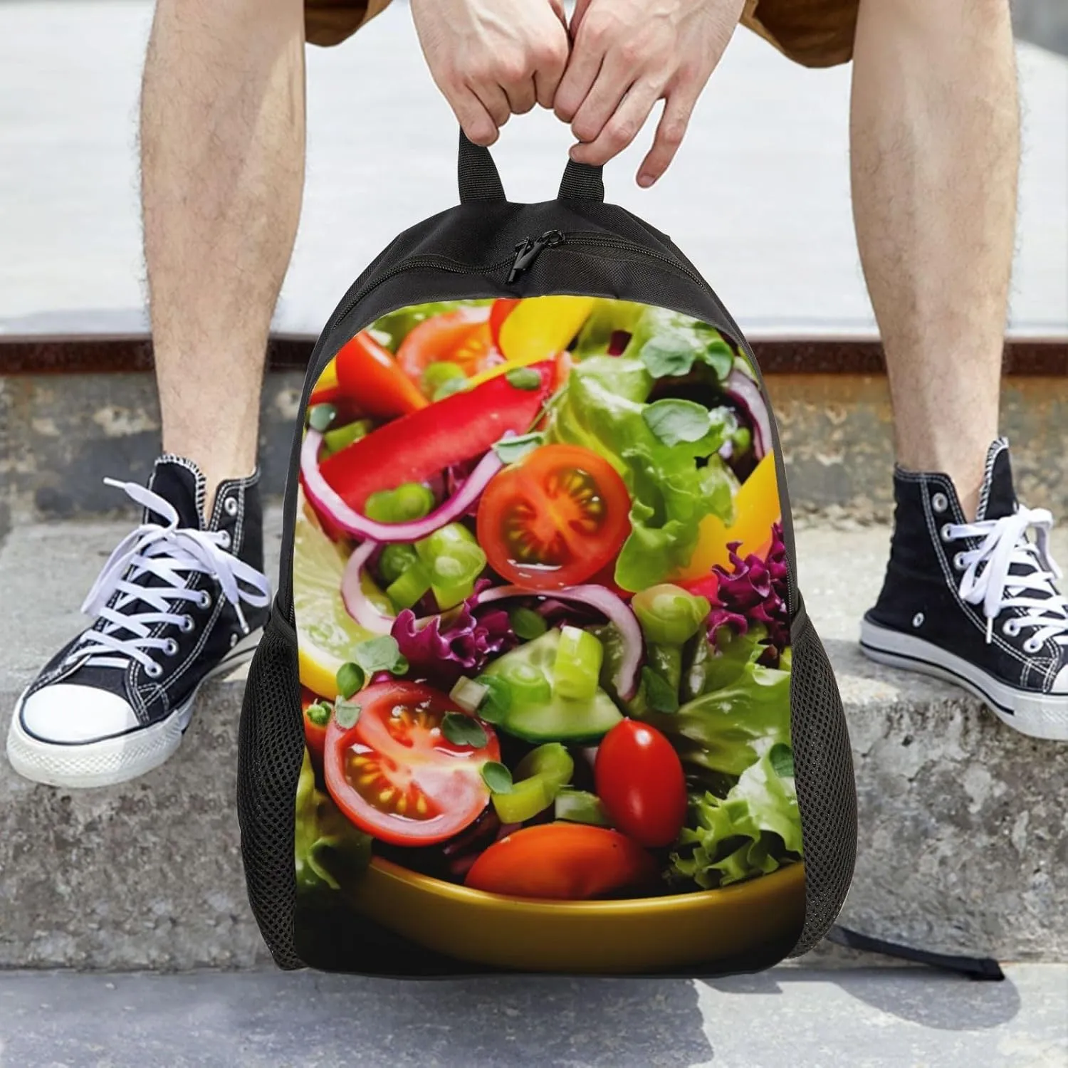Laptop Backpack for Women Men Carry-on Backpack Colorful Various Salad Daypack Lightweight Travel Shoulder Bags