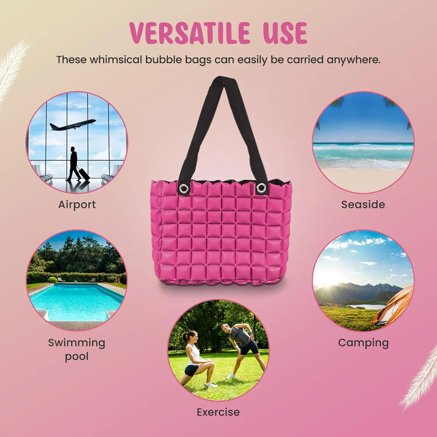 Large Beach Tote Bag for Women 16x14 Inch Foldable Travel Tote Bag Reversible - PVC Waterproof Beach Bags for Pool Shopping
