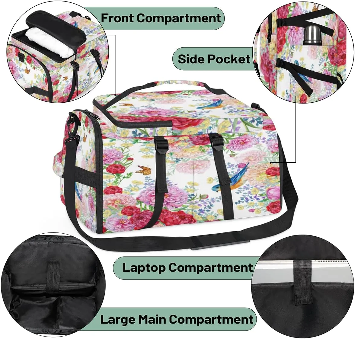Large Sports Gym Bag With Shoe & Laptop Compartment 47L Waterproof Travel Duffel Bags for Men Women Colorful Pretty Flowers Luggage Backpack Duffle Bag