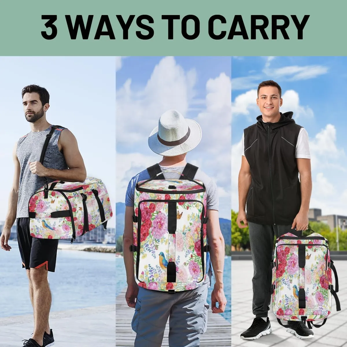 Large Sports Gym Bag With Shoe & Laptop Compartment 47L Waterproof Travel Duffel Bags for Men Women Colorful Pretty Flowers Luggage Backpack Duffle Bag