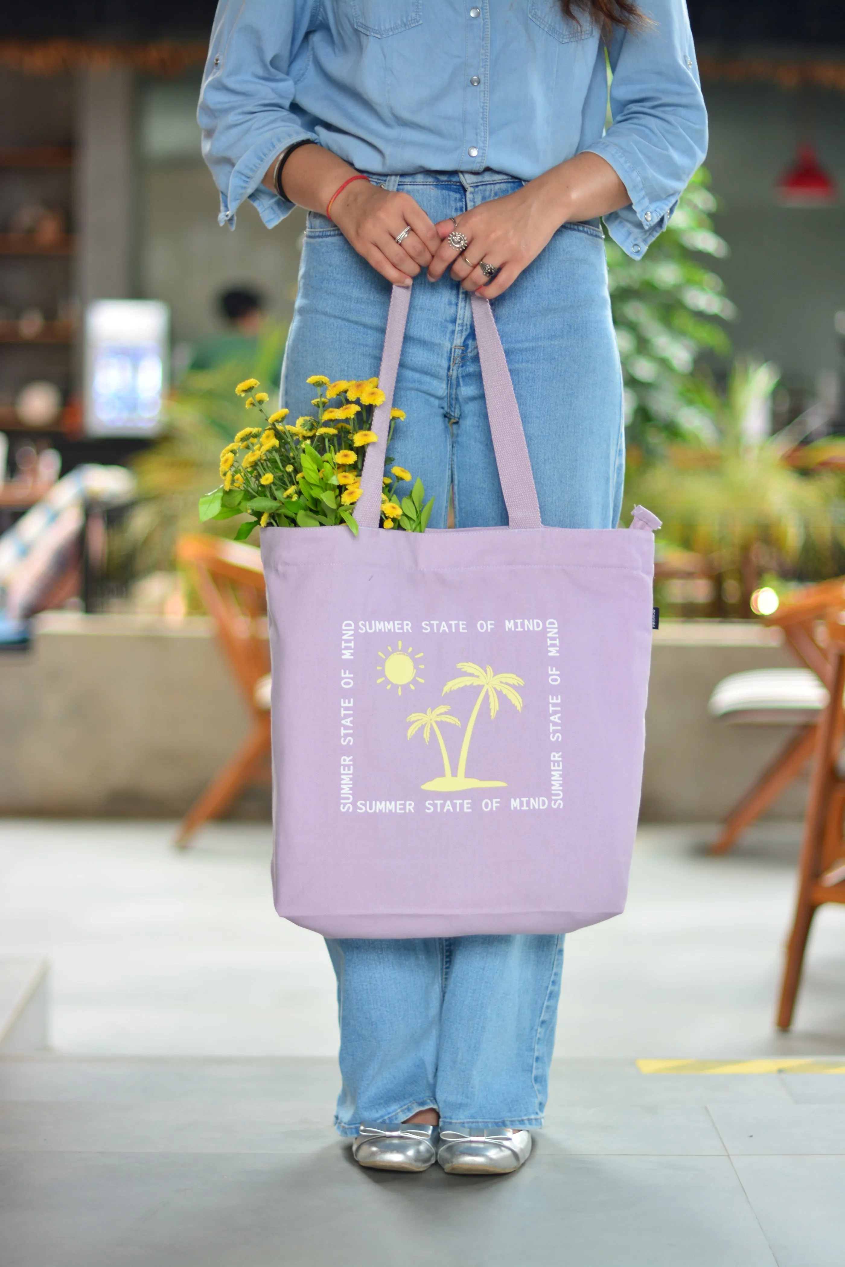 Large Zipper Tote Bag - Sunny Side