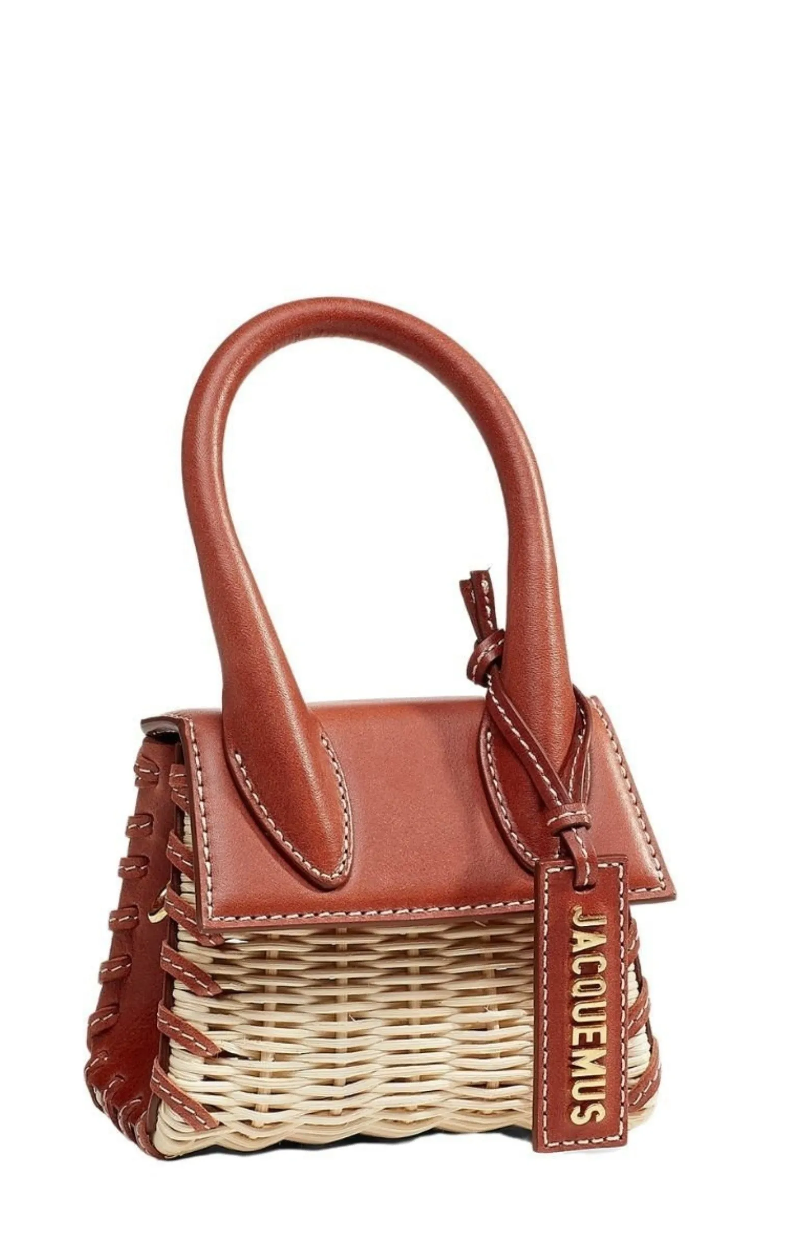 Leather and Rattan Chiquito Mini-Bag in Brown