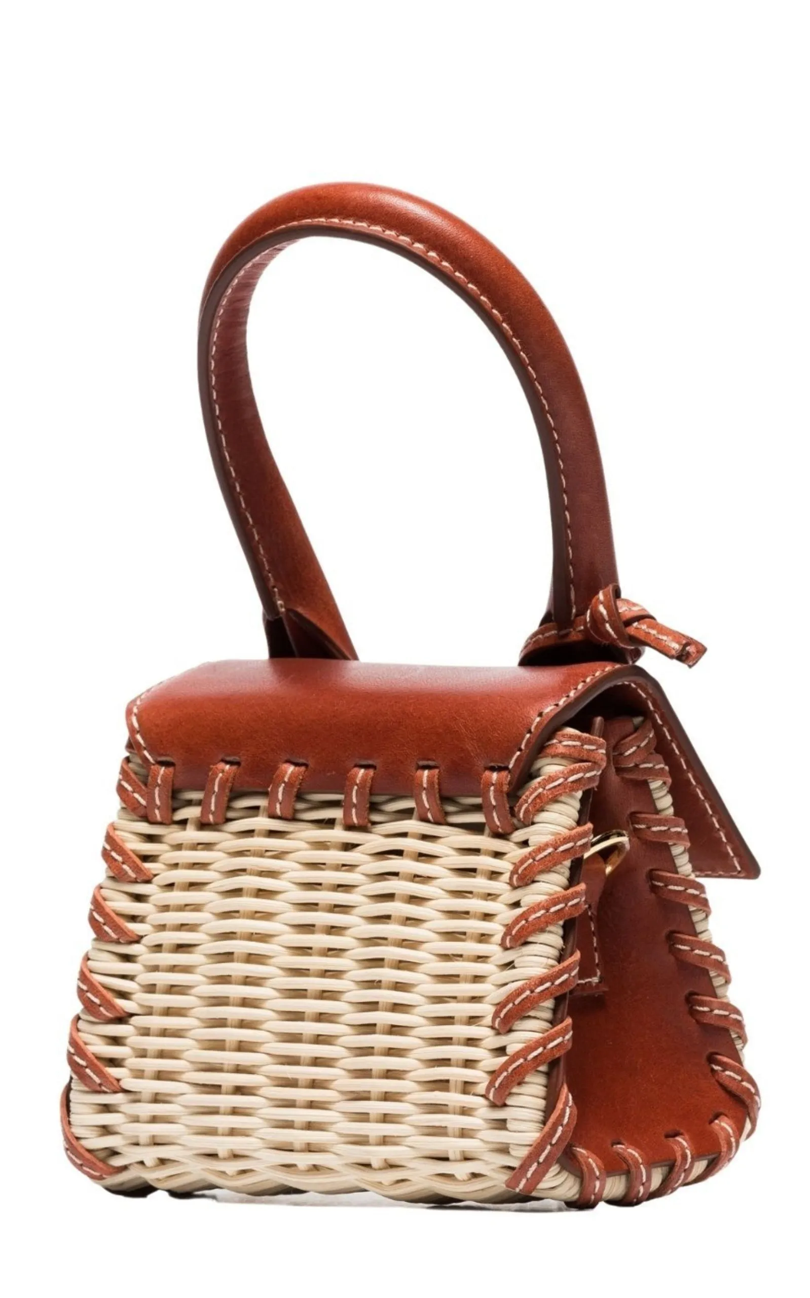 Leather and Rattan Chiquito Mini-Bag in Brown