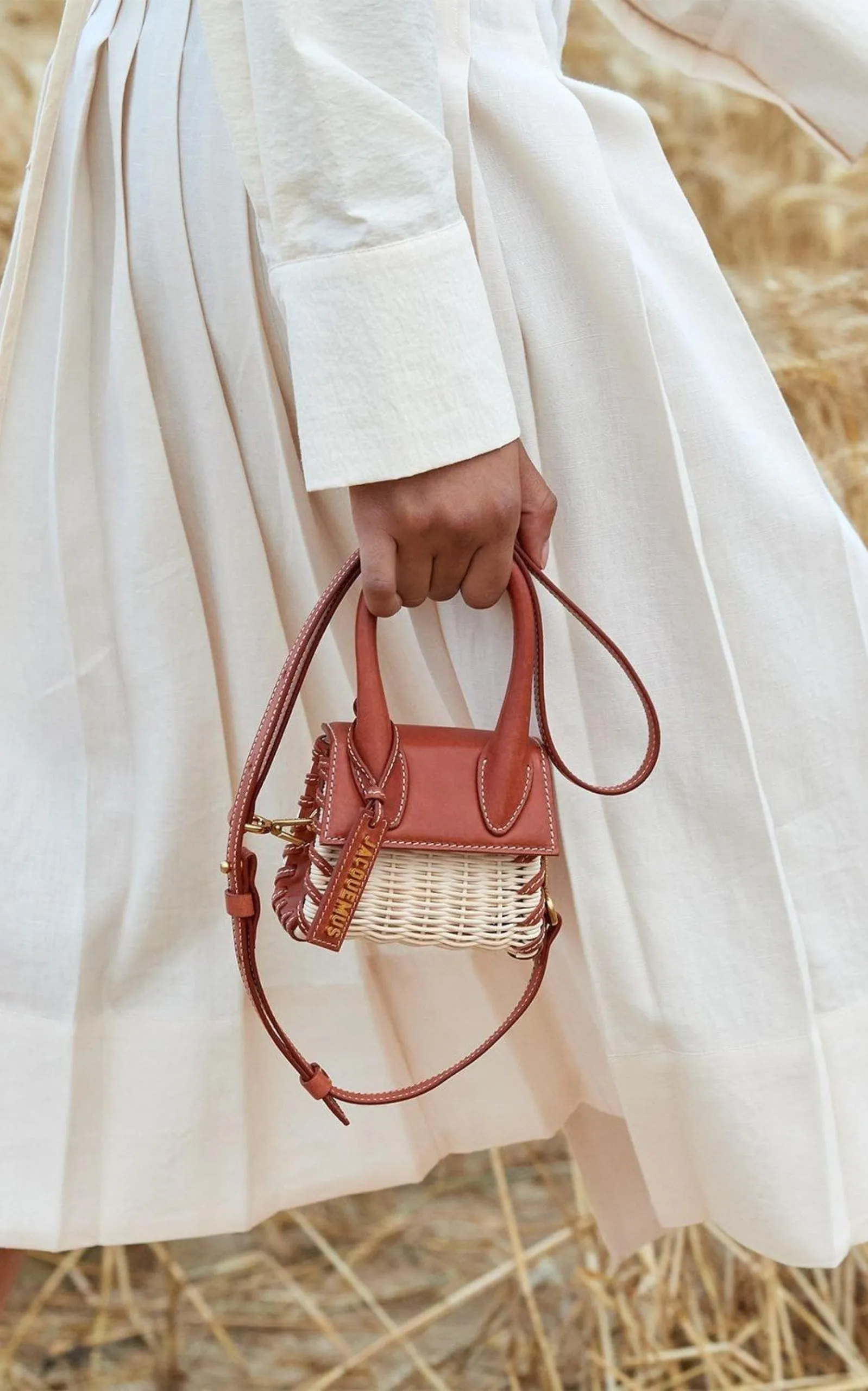 Leather and Rattan Chiquito Mini-Bag in Brown