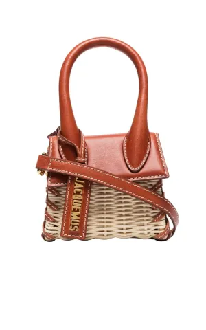 Leather and Rattan Chiquito Mini-Bag in Brown