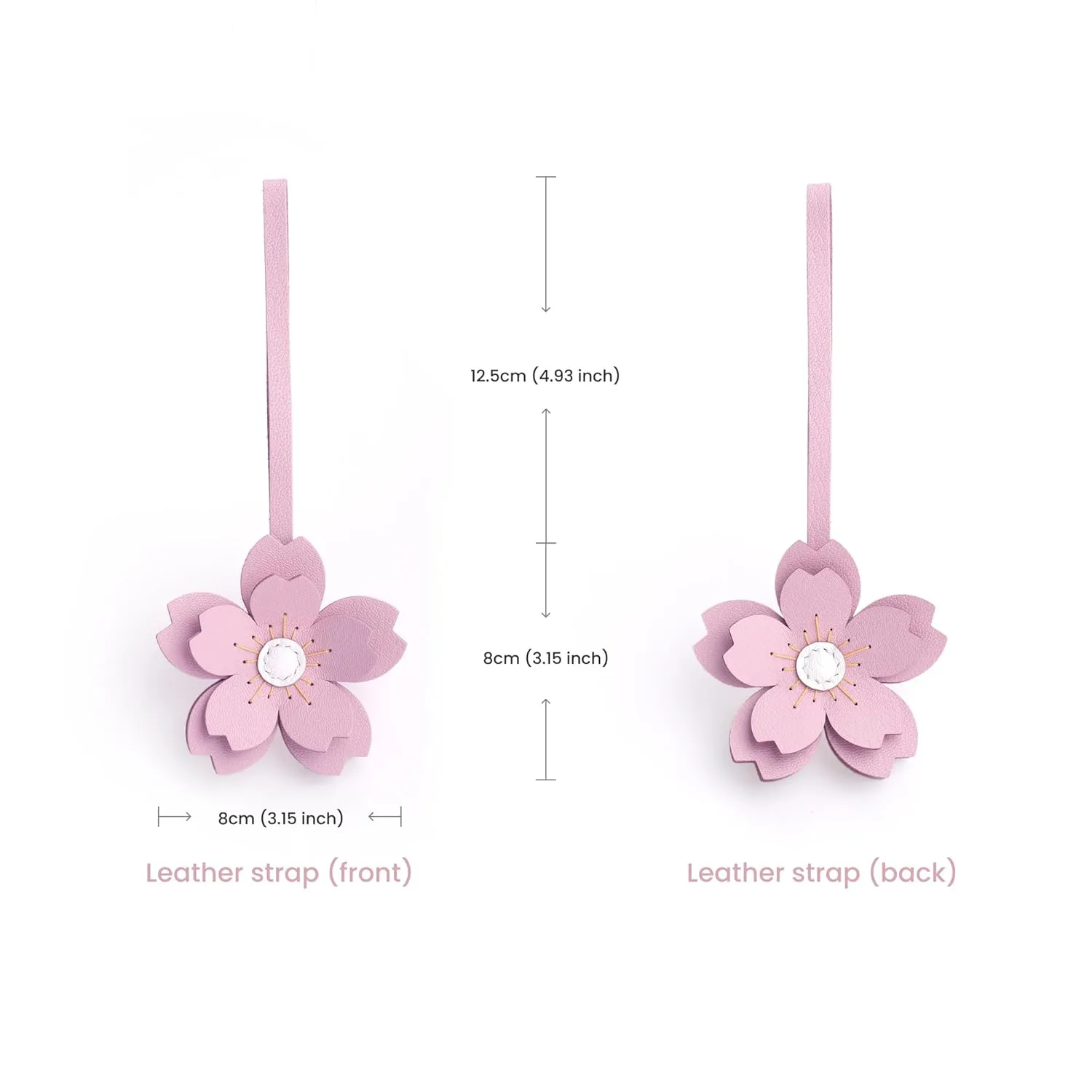 Leather Cherry Blossom Charm for Handbags, Purses, Totes, Keychains and Cars Handmade with Alran Sully Goatskin (Leather strap)