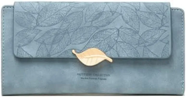 Leather Wallet Pu Leather Women's Wallet Portable Large Capacity Long Purse Clutch Girls Fashion and Elegant Coin Pocket Large Capacity (Blue,9.5x19cm)