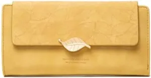 Leather Wallet Pu Leather Women's Wallet Portable Large Capacity Long Purse Clutch Girls Fashion and Elegant Coin Pocket Large Capacity (Yellow,9.5x19cm)