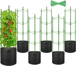 Legigo 6 Pack Tomato Cages with 10 Gallon Grow Bags- 48inch Tomato Trellis Plant Support Stakes Planter, Tomato Plant Cages Garden Trellis for Vertical Climbing Plants Vegetables Flowers Fruits
