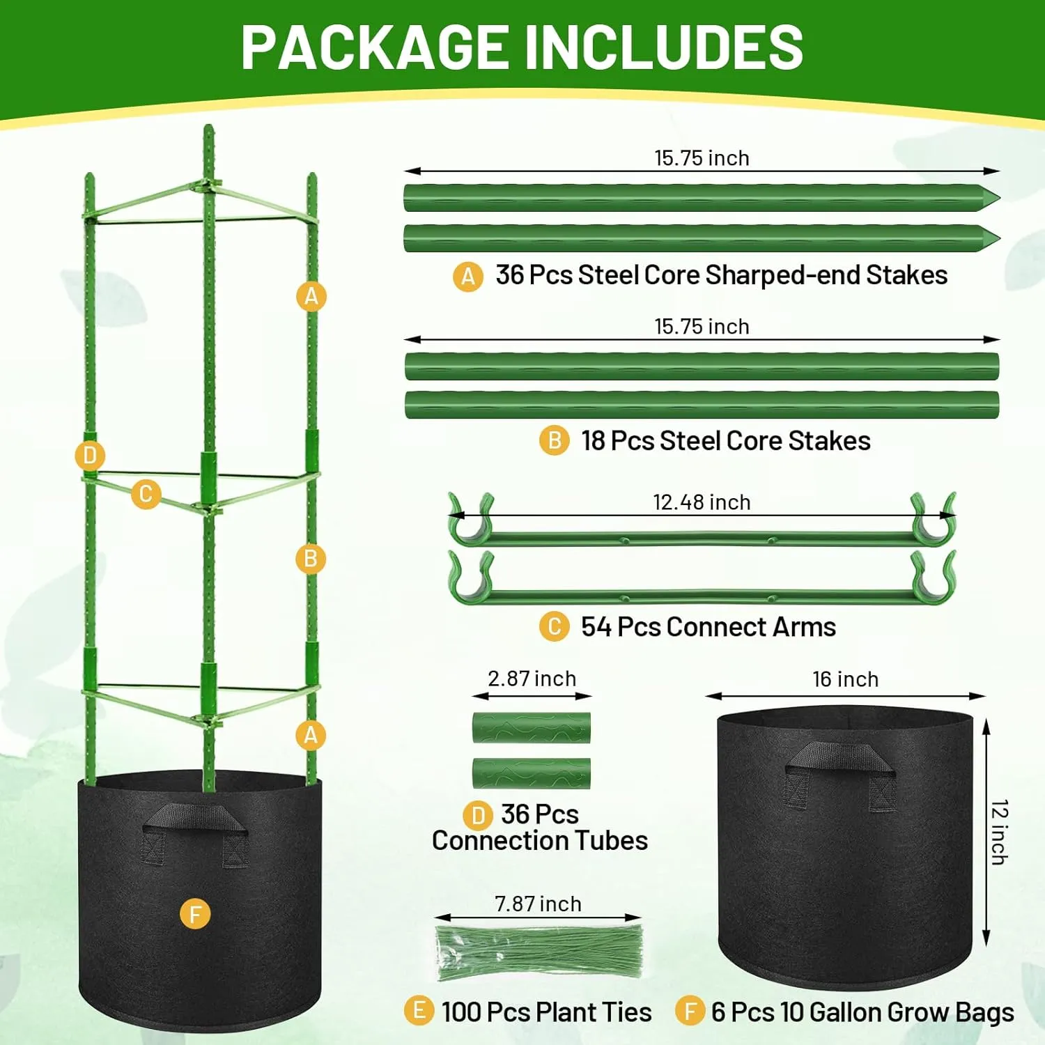 Legigo 6 Pack Tomato Cages with 10 Gallon Grow Bags- 48inch Tomato Trellis Plant Support Stakes Planter, Tomato Plant Cages Garden Trellis for Vertical Climbing Plants Vegetables Flowers Fruits