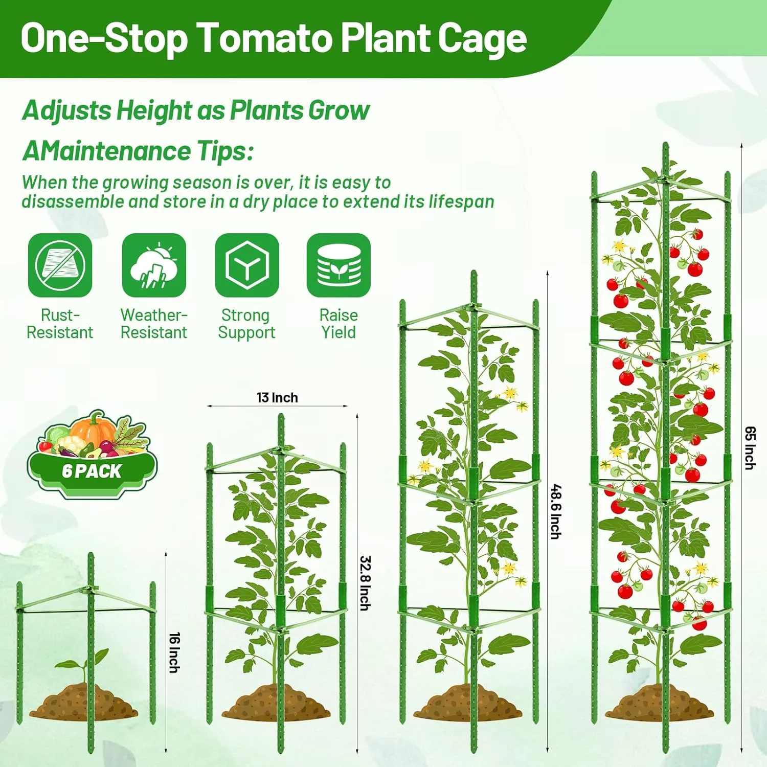 Legigo 6 Pack Tomato Cages with 10 Gallon Grow Bags- 48inch Tomato Trellis Plant Support Stakes Planter, Tomato Plant Cages Garden Trellis for Vertical Climbing Plants Vegetables Flowers Fruits