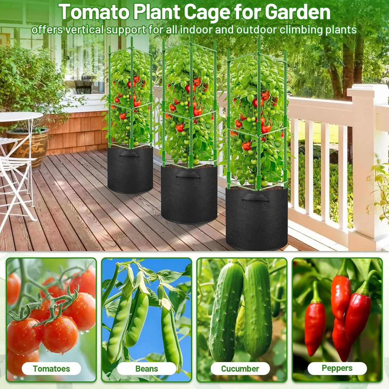 Legigo 6 Pack Tomato Cages with 10 Gallon Grow Bags- 48inch Tomato Trellis Plant Support Stakes Planter, Tomato Plant Cages Garden Trellis for Vertical Climbing Plants Vegetables Flowers Fruits